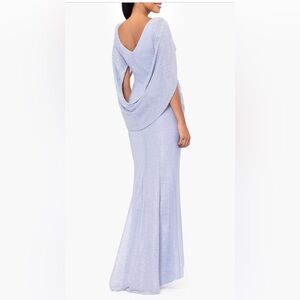 Betsy and Adam’s ELAINE" LONG METALLIC CRINKLE COWL NECK BACK DRESS Sz 8